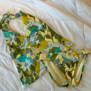 Becca Yellow Green Floral Polka Dot Two-Piece Swimsuit Size M